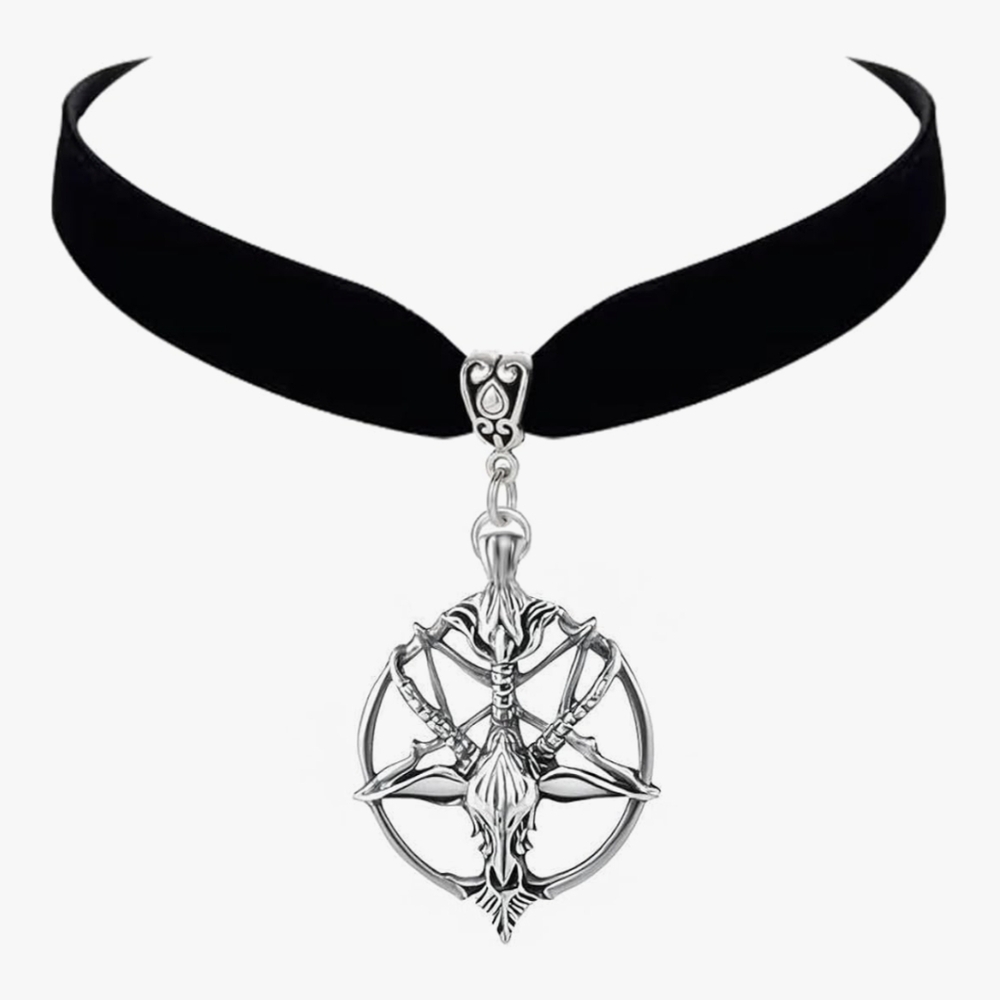 Silver Pendant Black Choker Necklace
